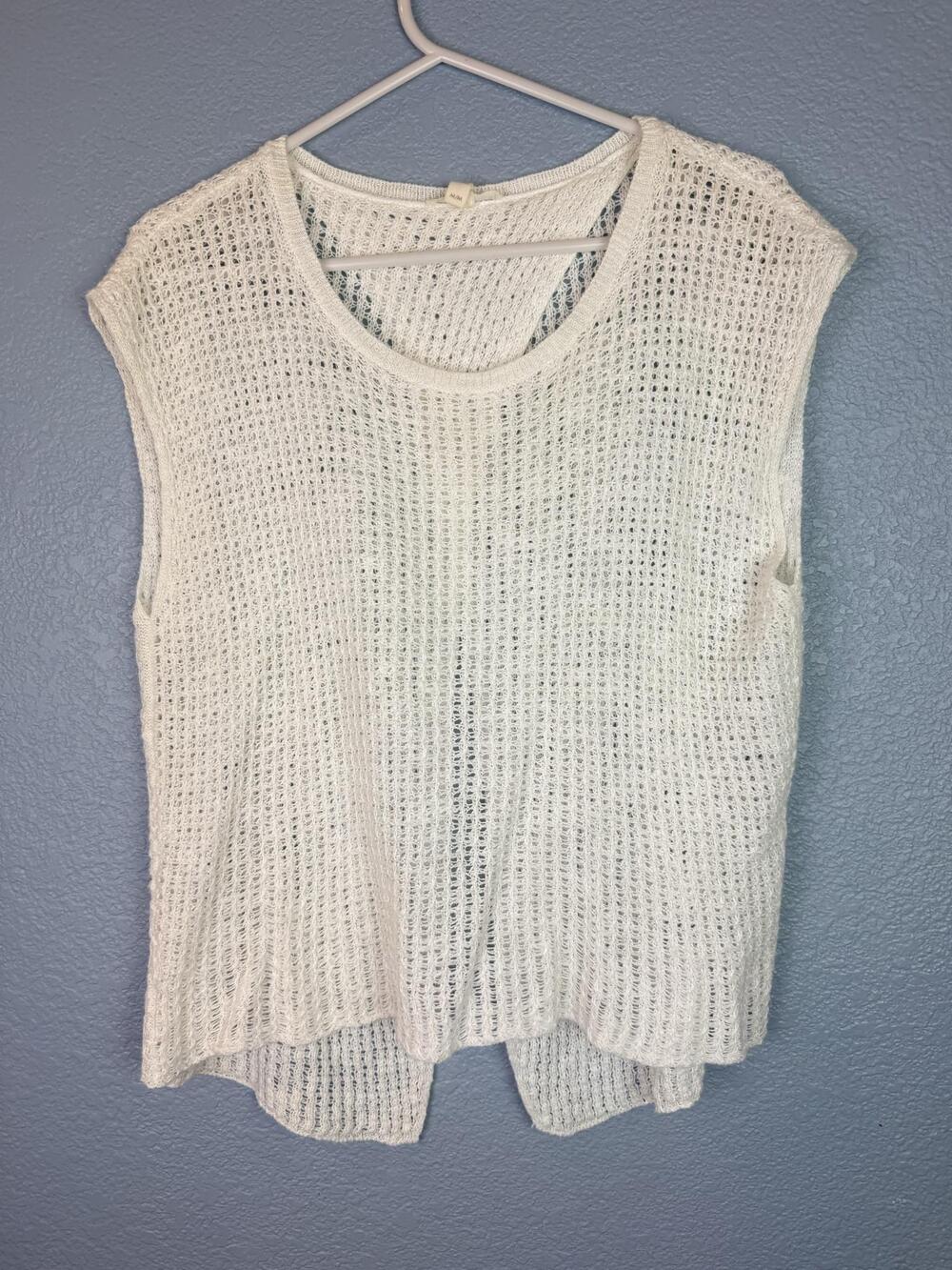 Eileen Fisher Sweater Vest Womens Medium White Scoop Neck Open Back Sheer Knit